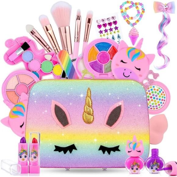 Travel Bag & Makeup Kit for Kids  Age 4 5 6 7 8 9 10 Year Old (Pink Bag) - Picture 1 of 6